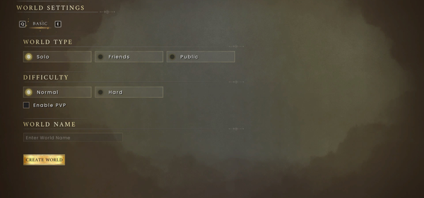 Dragonwilds world settings interface for a clean mod test