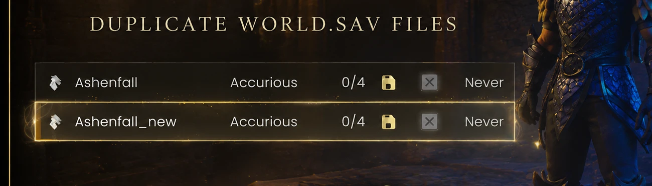 Duplicate world.sav with New GUID mod cover